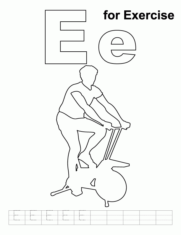 E for exercise coloring page with handwriting practice | Download 