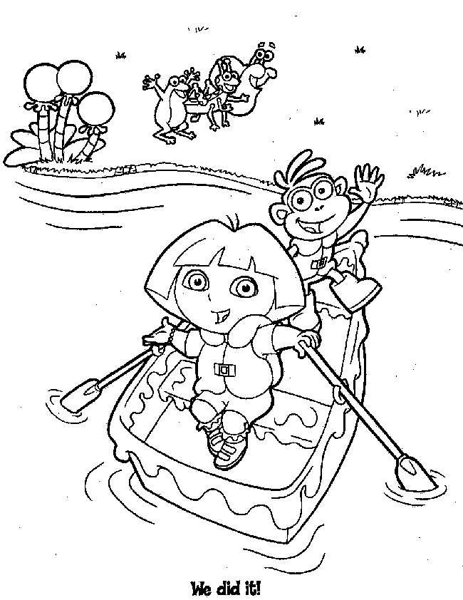 Dora on a boat coloring page