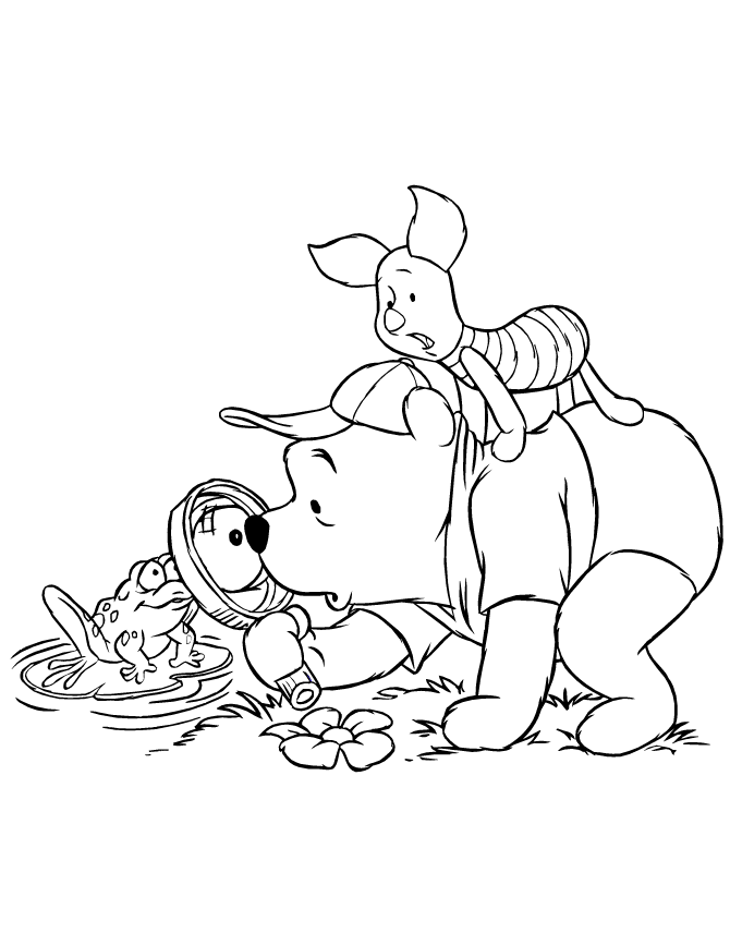 Pooh And Piglet Checking Out Frog Coloring Page | Free Printable 