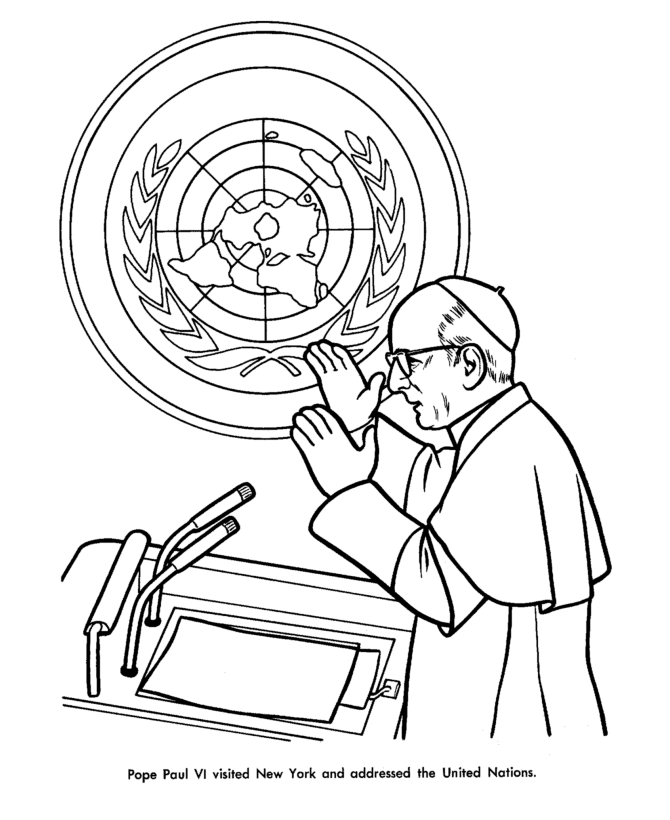 United Nations Day Coloring pages - Pope Paul VI at the United 