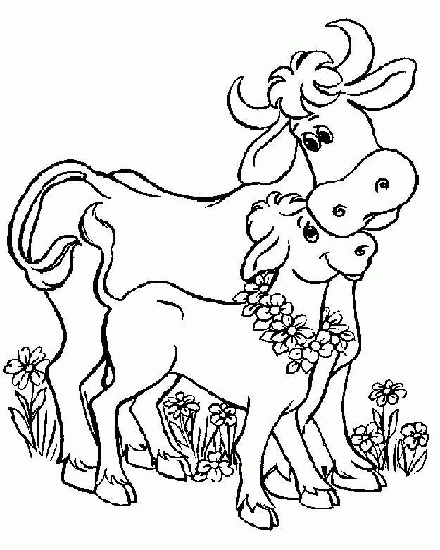 Farm Animal Cow With Calf Coloring Picture