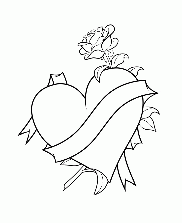 Hearts With Roses Coloring Pages - Coloring Home