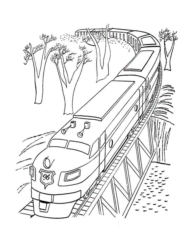 Train Passing A Bridge Coloring Page - Transportation Coloring 