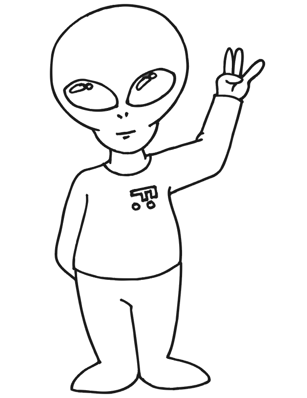 Alien Coloring Page | An Alien Showing a Hand Signal