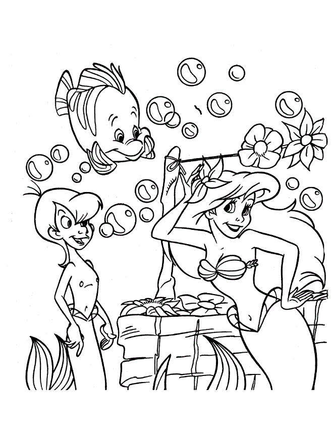 Coloring Pages of Ariel and Friends Playing | Coloring