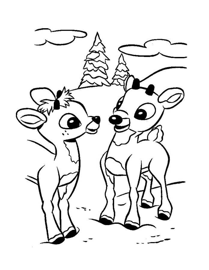 Print Rudolph The Reindeer And Friend Coloring Page or Download 