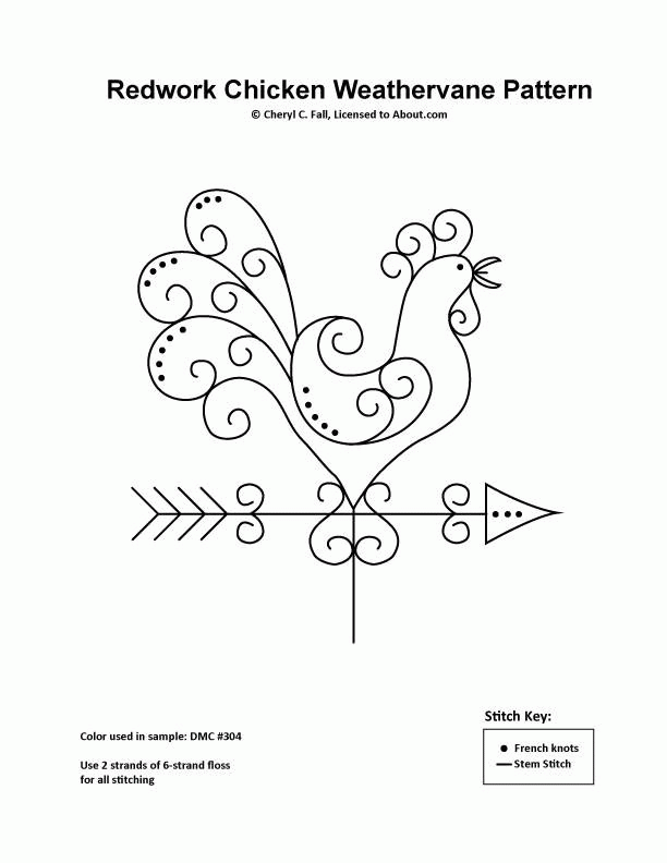 Rooster redwork pattern....free. | roosters & hens