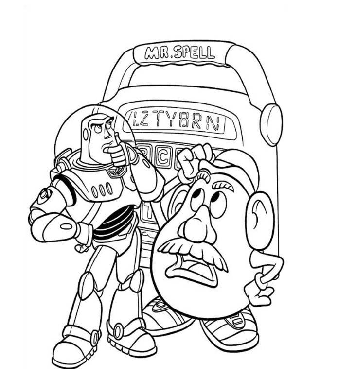 Print Toy Story Buzz Lightyear Mr Spell And Potato Head Coloring 