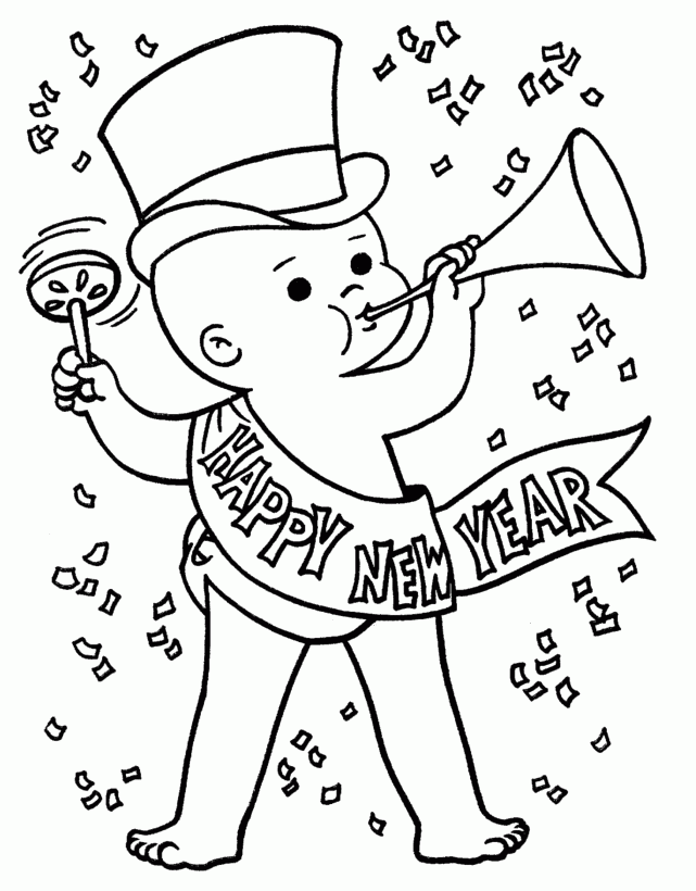 Monkey Celebrate New Year Eve Coloring Page - New Year Coloring 