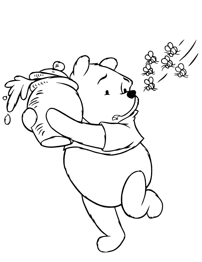 Pooh Bear And Honey Bees Coloring Page | Free Printable Coloring Pages