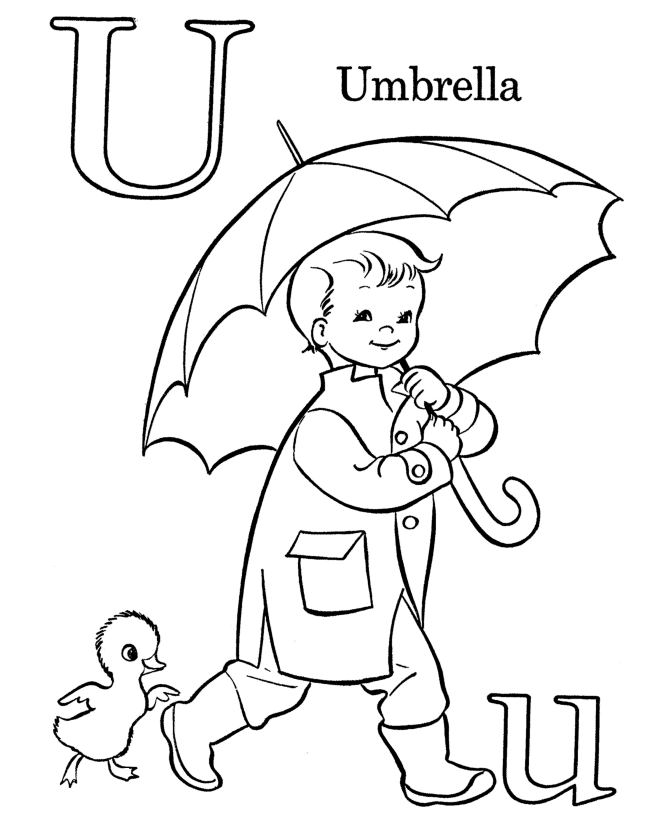 U for umbrella Block Print Alphabet Tracer coloring Pages | Best 