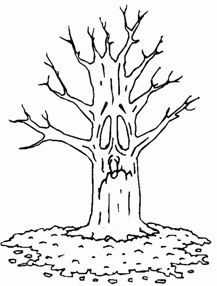 Autumn Tree Without Leaves Coloring For Kids - Tree Coloring Pages 
