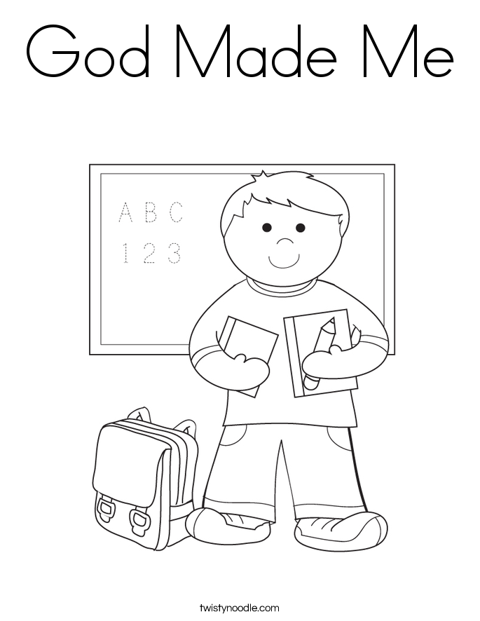 God made me Boy at school coloring page