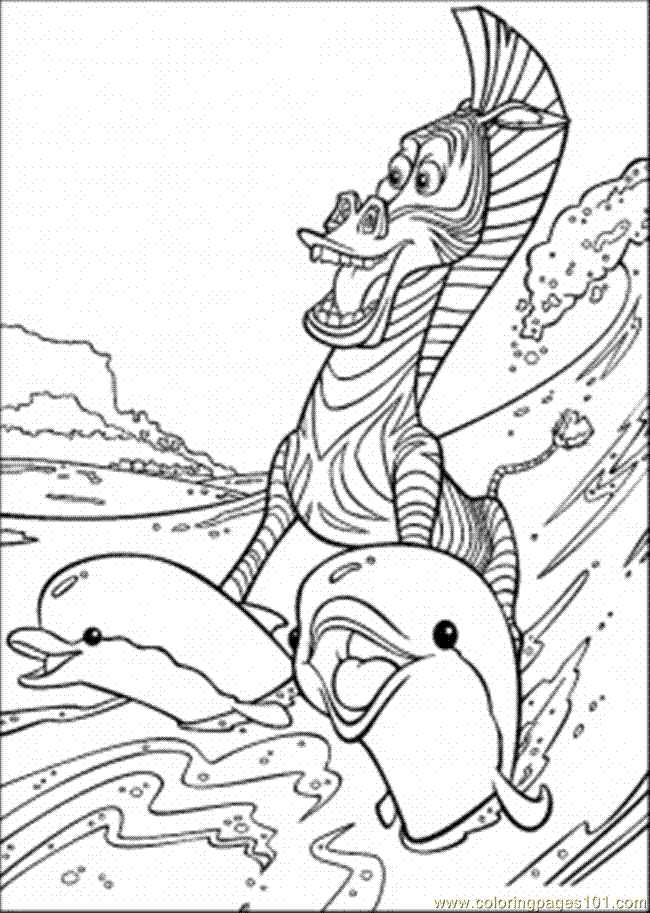 Coloring Pages Surfing On Dolphins (Cartoons > Others) - free 