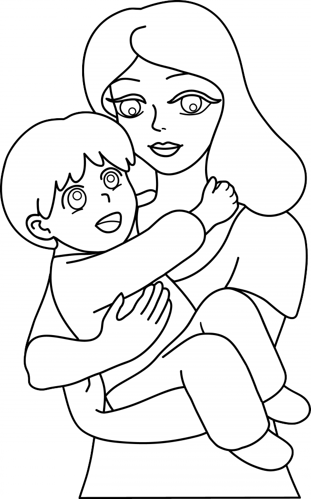 Mother And Child Line Art Free Clip Art 106682 Mom Coloring Page