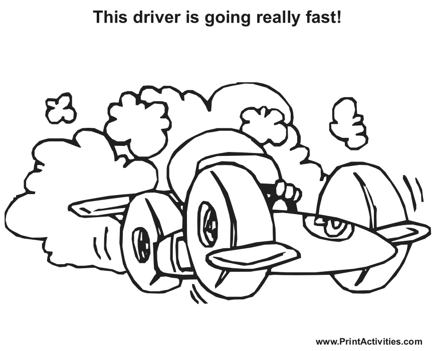 Race Car Coloring Page | A Speeding Race Car