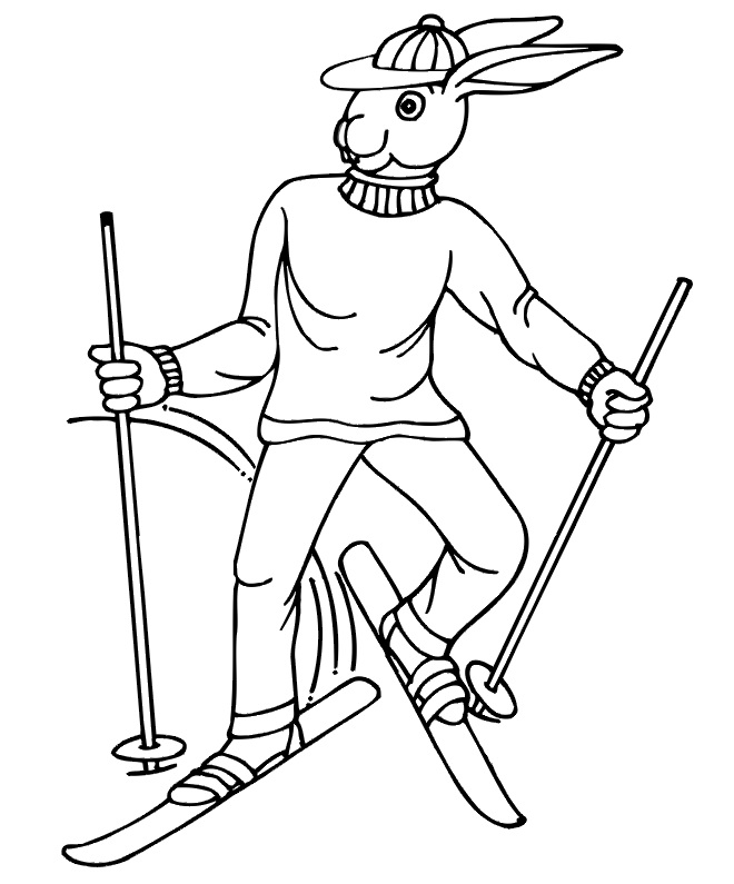 Skiing Coloring Page | A Rabbit Skier