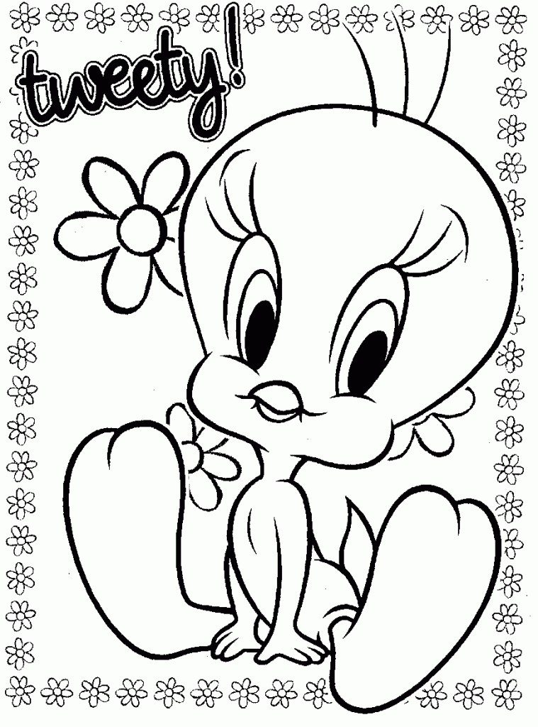 Tweety And Flowers Coloring Pages For Kids | Easy Coloring Pages - Coloring  Home