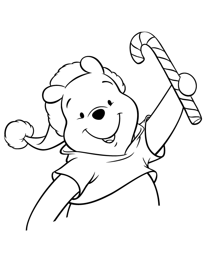 Christmas Pooh Bear With Candy Cane Coloring Page Candy Cane 