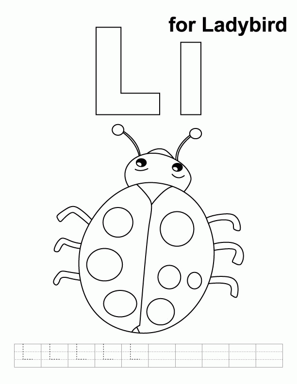 L for ladybird coloring page with handwriting practice | Download 