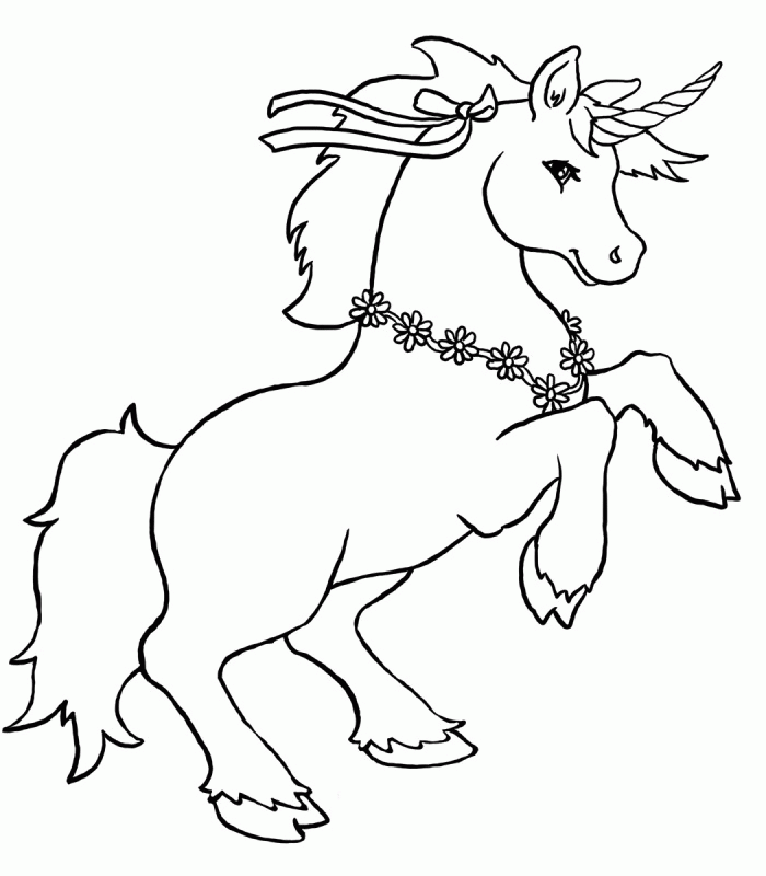 Unicorn With Flower Necklace Coloring Pages - unicorn Cartoon 