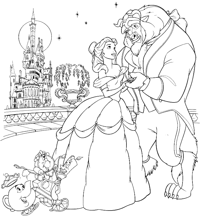Belle in Beautiful Dress Coloring Page | Kids Coloring Page