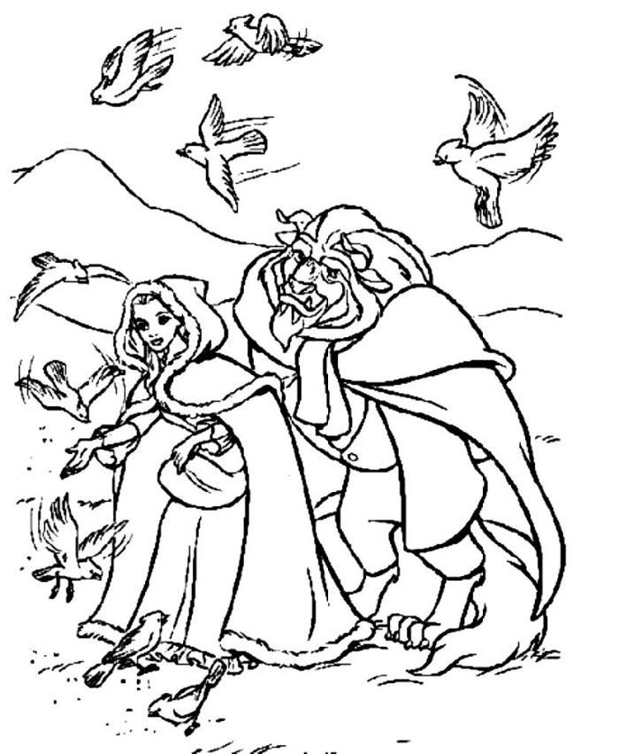 Belle Calling Birds Beauty and The Beast Coloring Page - Princess 
