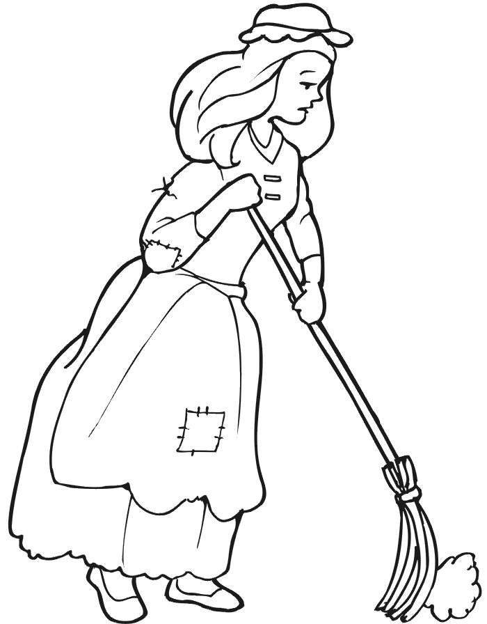 Cinderella Coloring Page | Sweeping Floor
