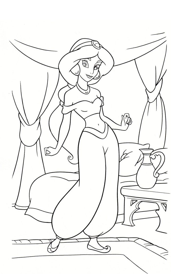 Princess Jasmin In The Room Coloring Pages - Aladdin Cartoon 