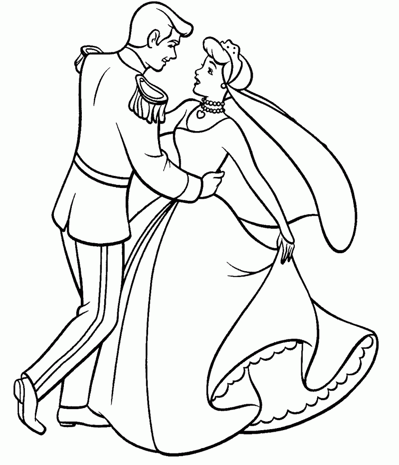 Cinderella Dance With Prince Coloring Pages : KidsyColoring | Free 