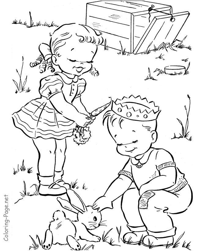 Spring Coloring Book Pages - A pet rabbit