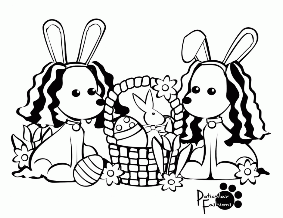 Puppies And Bunnies Free Coloring Easter Easy Coloring Pages 