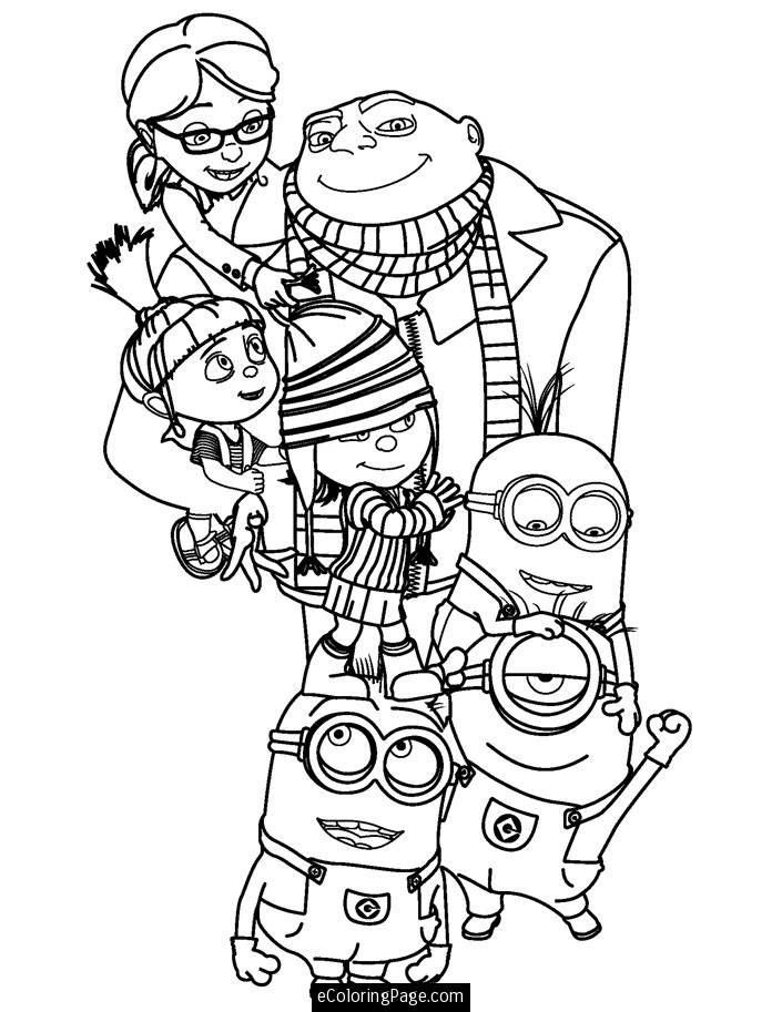 Despicable Me Gru, Daughters, and Minions Coloring Pages for Kids 