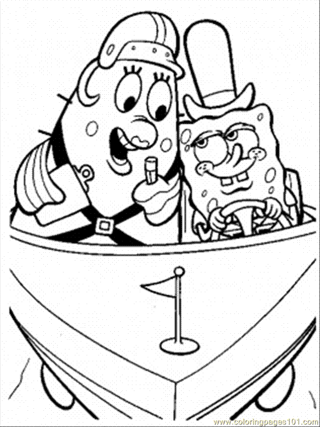 Coloring Pages Patrick And Spongebob In The Little Boat (Cartoons 
