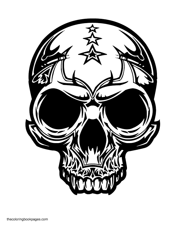 Skull with Stars - Skull Coloring Pages
