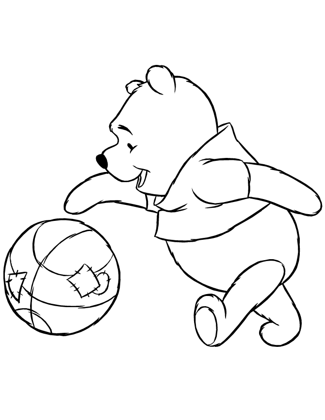 Disney Pooh Bear Bouncing Basketball Coloring Page | Free 