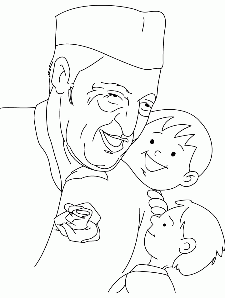 Chacha Nehru enjoying with children coloring page | Download Free 