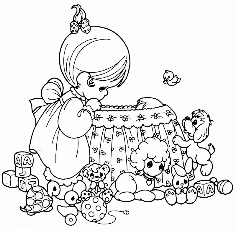 Mother taking care of his child – coloring pages Precious Moments 