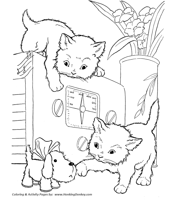 Cat Coloring Pages | Printable Playful kittens Cat Coloring Page 