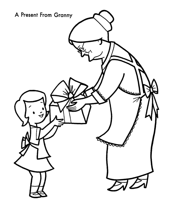 Christmas Morning Coloring Pages - Present for Grandma Coloring 