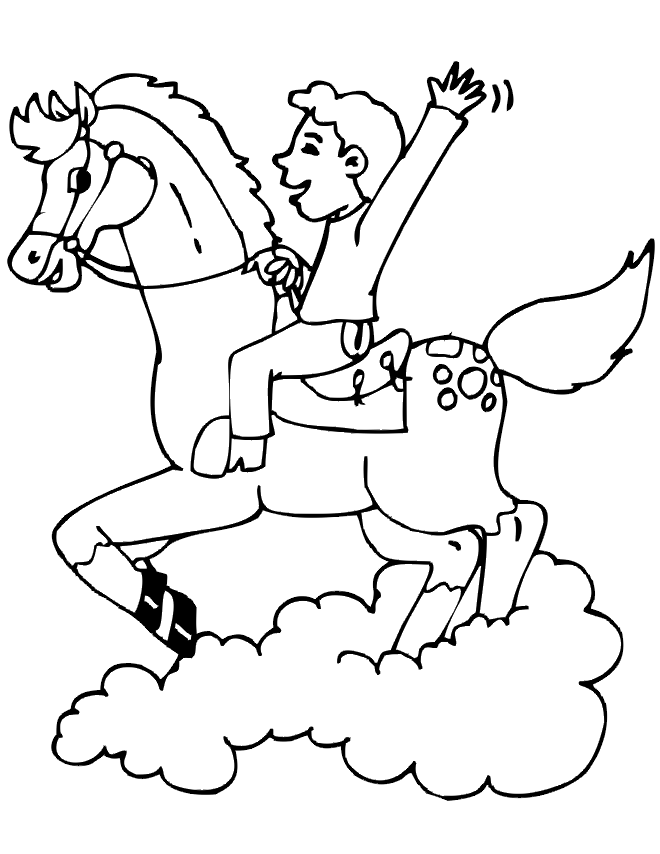 Horse Coloring Page | Boy Riding Galloping Horse