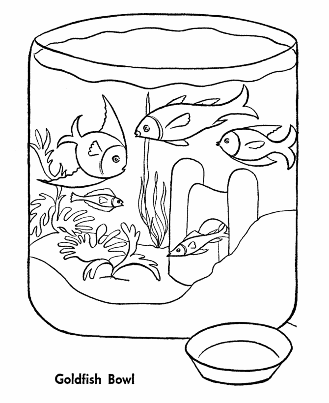 Pet Coloring page | Gold fish Bowl | DIBUJOS - PECES , MAR