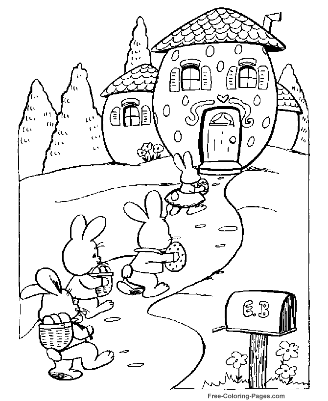 printable easter coloring page bunny pulling wagon of eggs