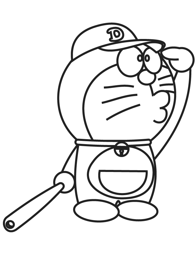 Doraemon Plays Baseball Coloring Page | HM Coloring Pages