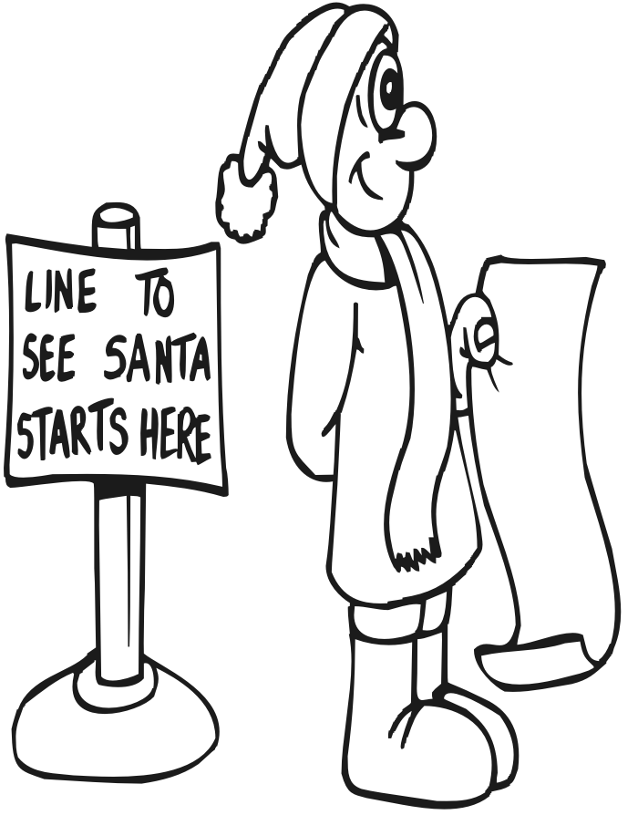 Printable Christmas Coloring Page | In Line For Santa - Coloring Home