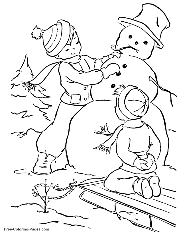 Winter Coloring Sheets - Build a Snowman