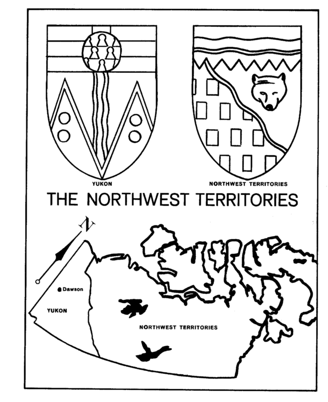 Canada Day Coloring Pages - Northwest Territories - Map / Coat of 