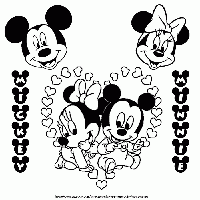 Printable Coloring Pages for Kids : Baby mickey and minnie mouse 