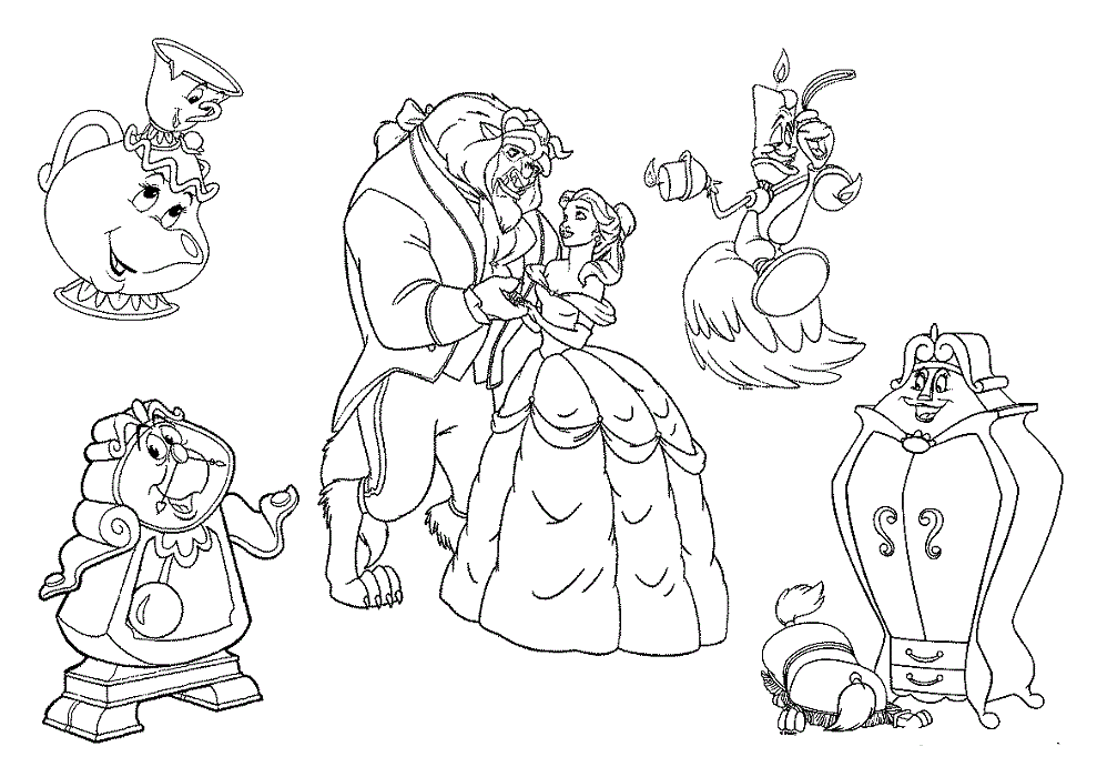 Pictures Of Beauty And The Beast Characters Coloring Home