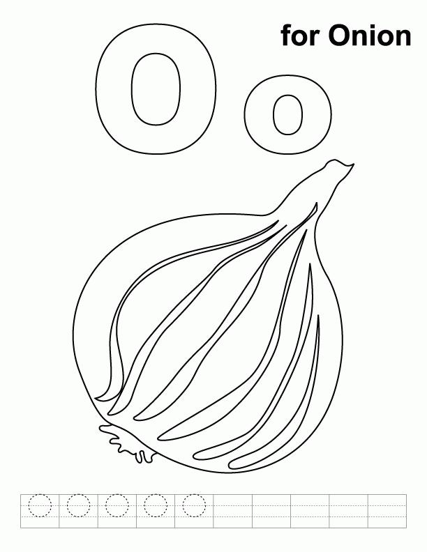O for onion coloring page with handwriting practice | Download 